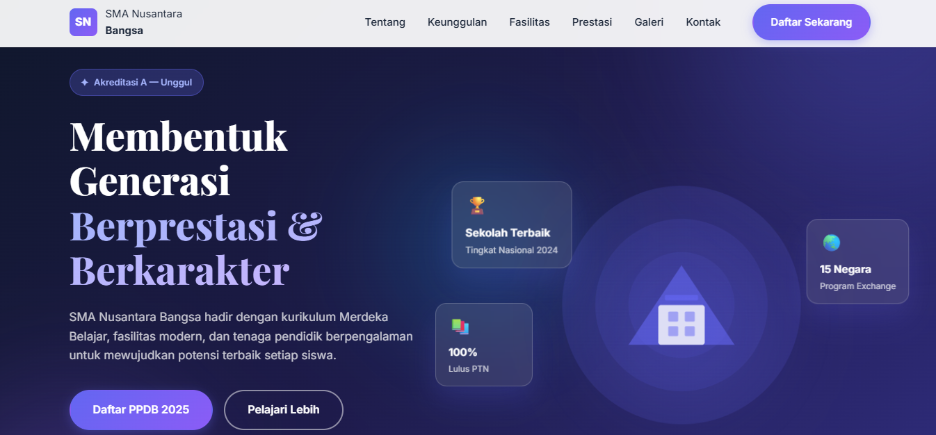 Single Landing Page Modern - Profil Sekolah Modern | Template HTML CSS JavaScript Responsive