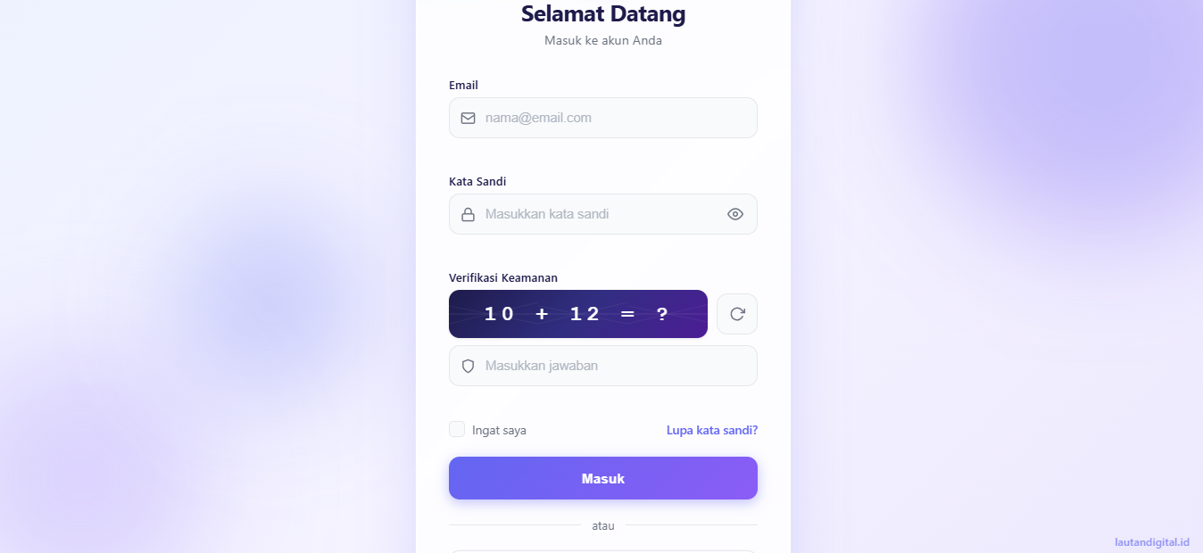 Halaman Login dengan Captcha | Template HTML CSS JavaScript Responsive