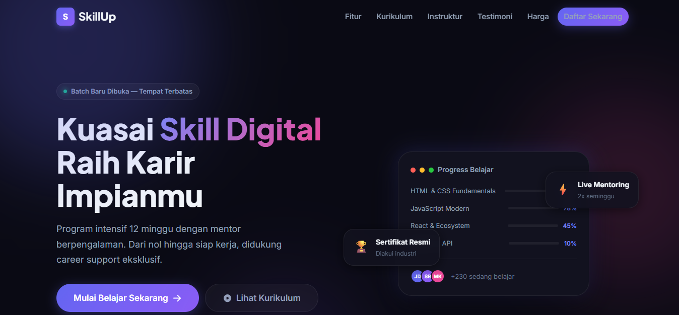 Online Course Landing Page | Template Landing Page Kursus Online HTML CSS JavaScript Responsive
