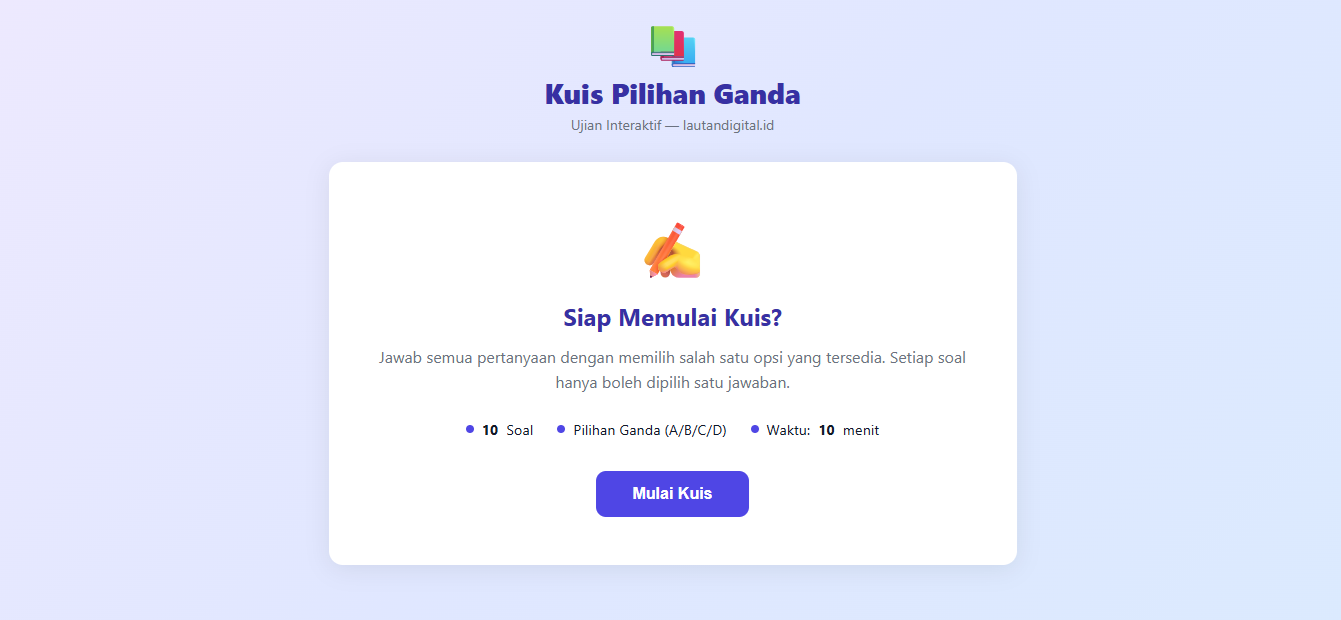 Template Soal Pilihan Ganda | Aplikasi Quiz HTML CSS JavaScript Responsive