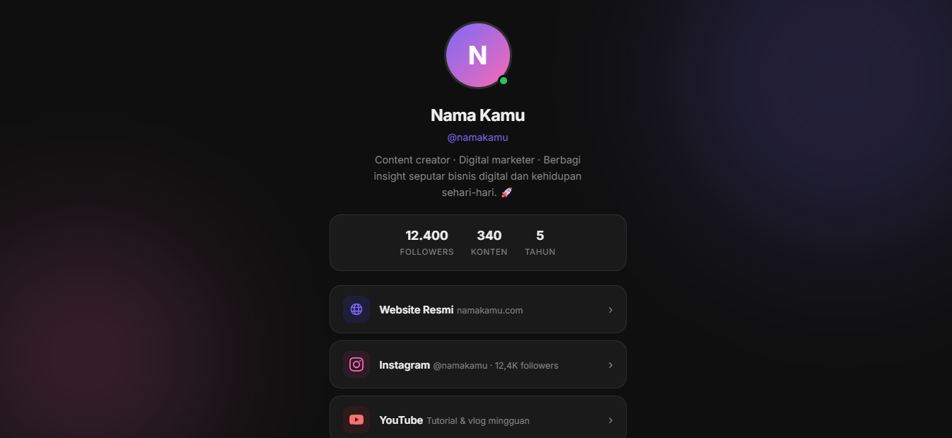 Link-in-Bio Page | Template Link Bio HTML CSS JavaScript Responsive