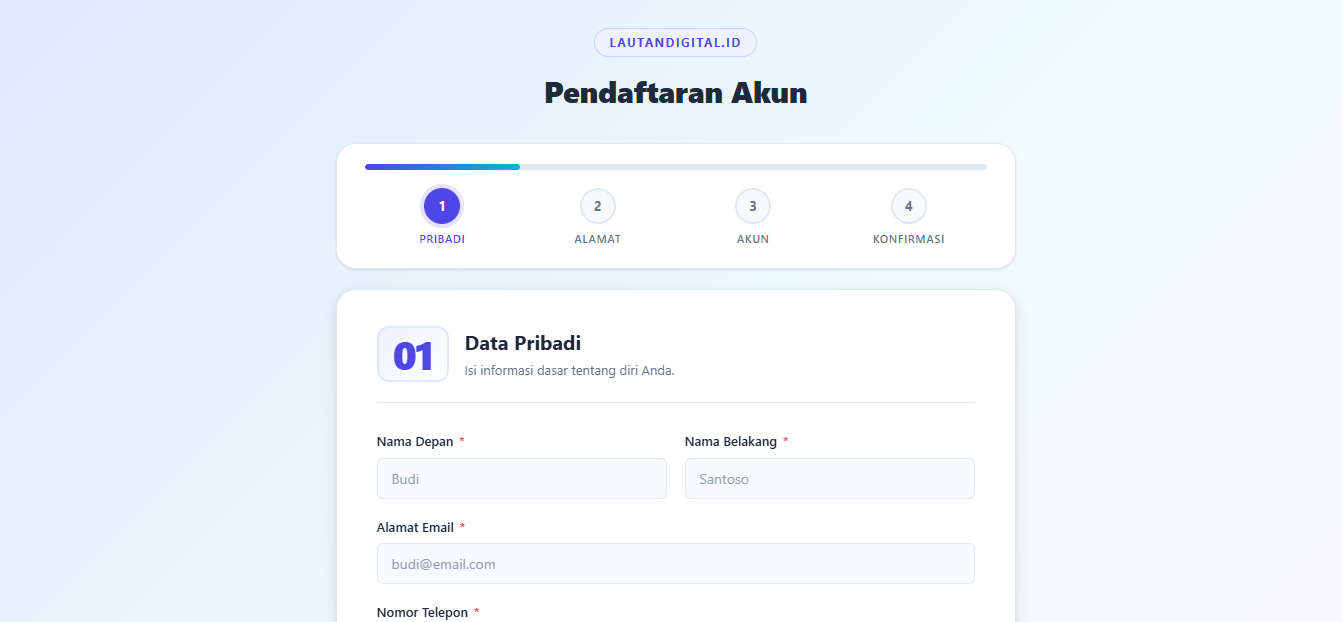 Multi-Step Form | Template Formulir Bertahap HTML CSS JavaScript Responsive