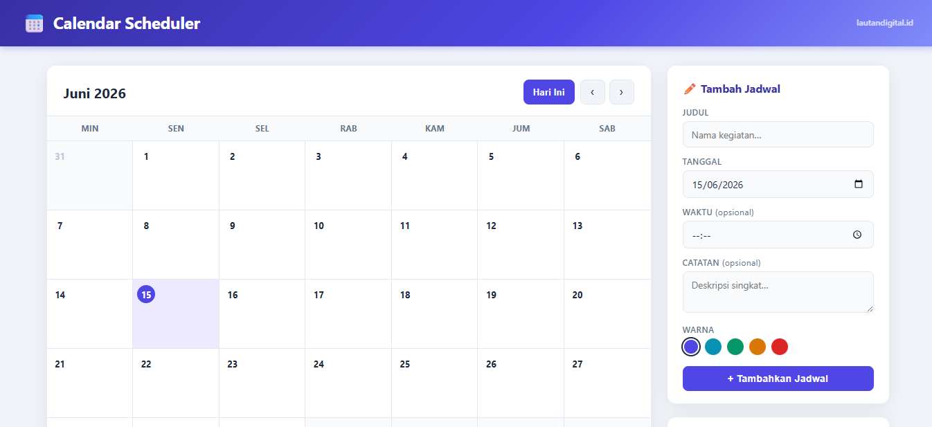 Calendar Scheduler | Template Kalender dan Penjadwalan HTML CSS JavaScript Responsive