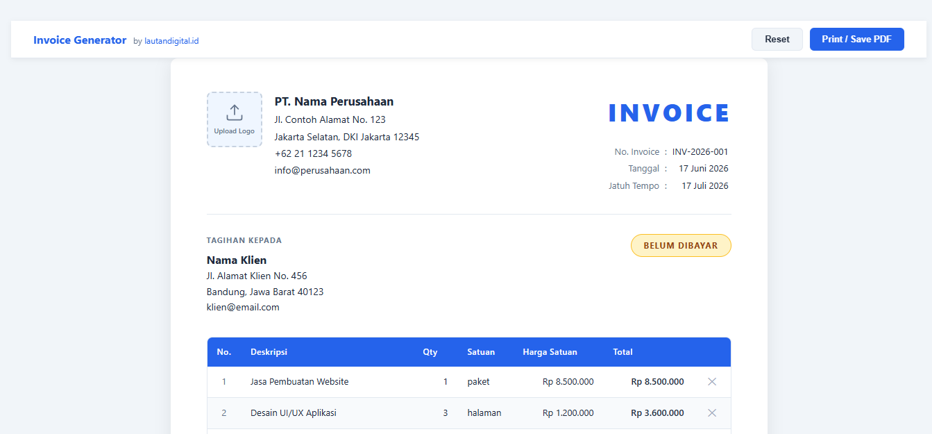 Invoice Template | Template Invoice HTML CSS JavaScript Responsive
