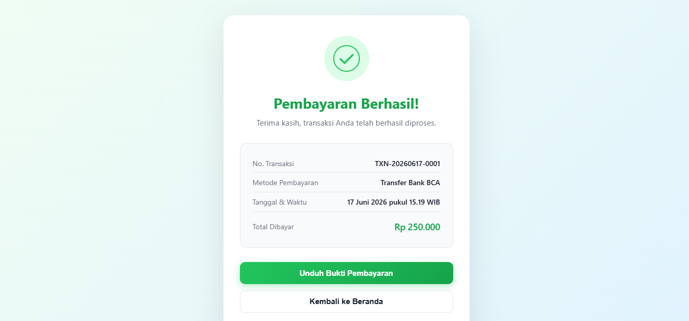 Payment Success Page | Template Halaman Pembayaran Berhasil HTML CSS JavaScript Responsive