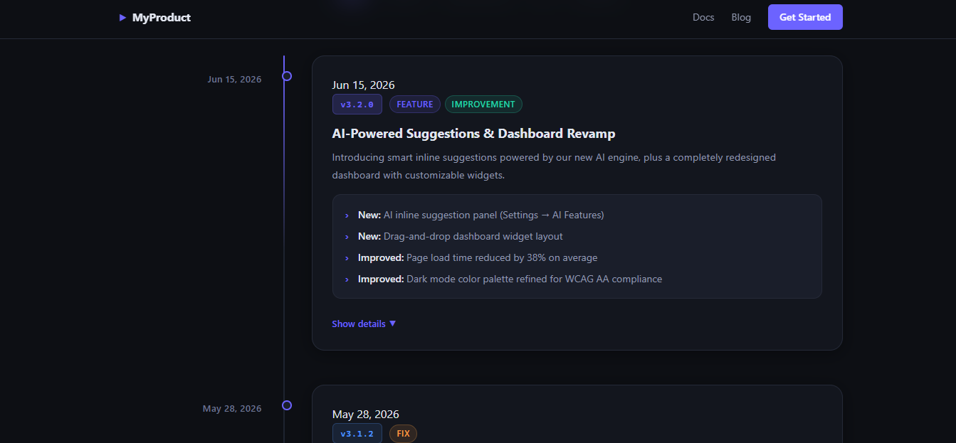 Changelog Timeline | Template Riwayat Update HTML CSS JavaScript Responsive