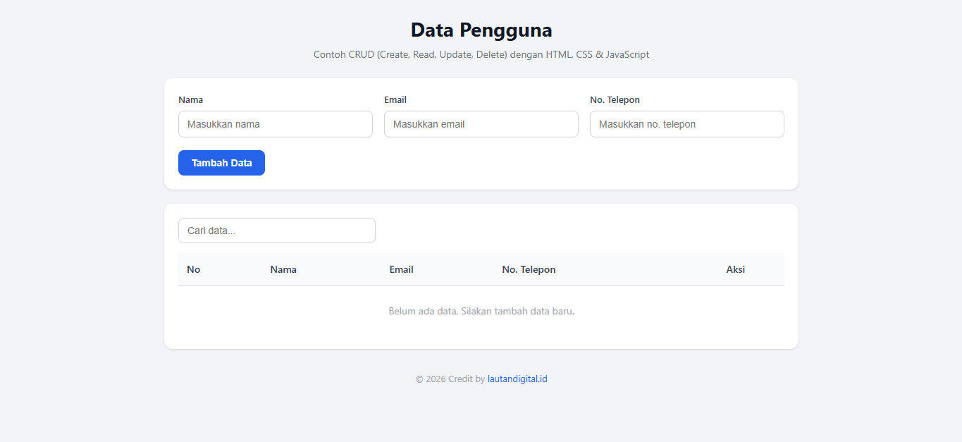 JavaScript CRUD Table | Template Tabel CRUD HTML CSS JavaScript Responsive