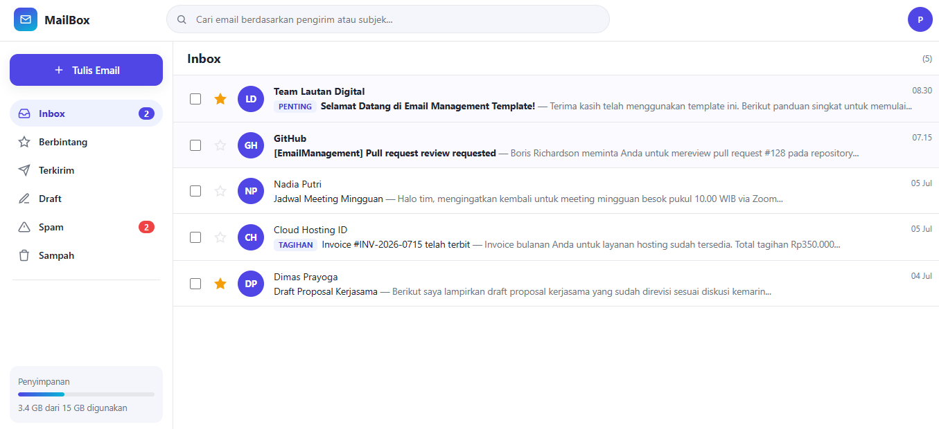 Email Management | Template Dashboard Manajemen Email HTML CSS JavaScript Responsive